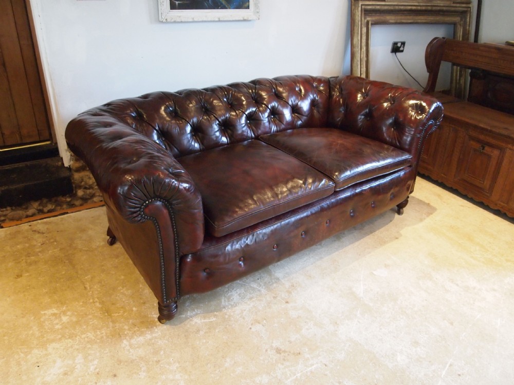 Sofa Settee Chesterfield stunning Chestnut Leather Victorian c1880 View VI