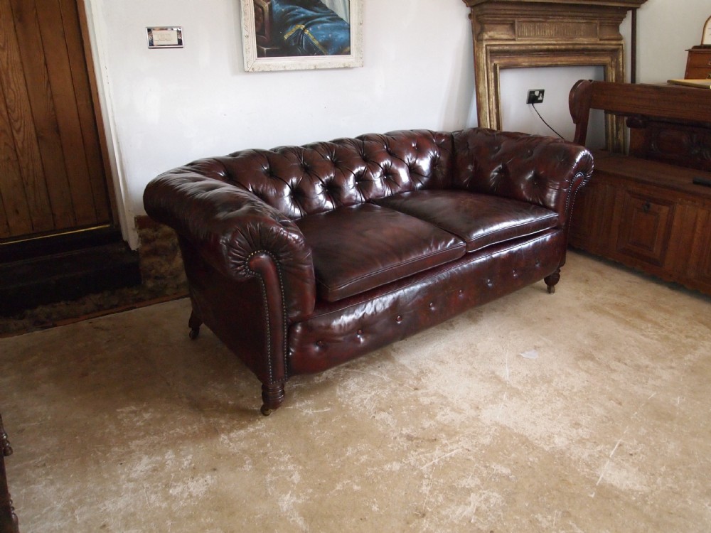 Sofa Settee Chesterfield stunning Chestnut Leather Victorian c1880 View VIII