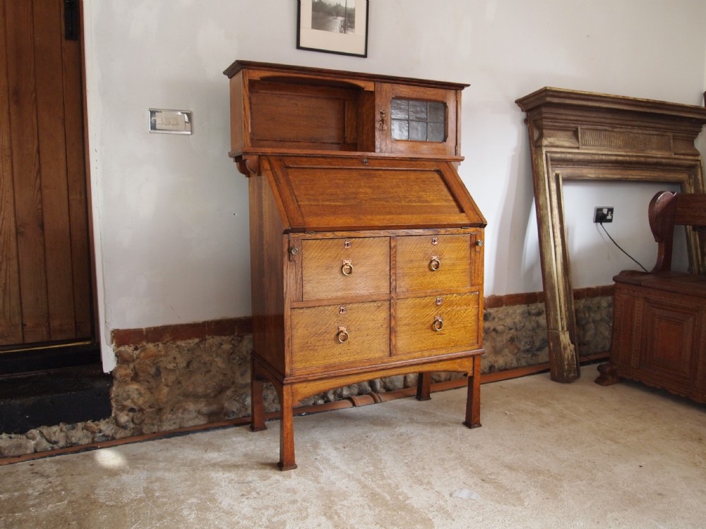 Bureau bookcase fine Arts and Crafts Oak c1900