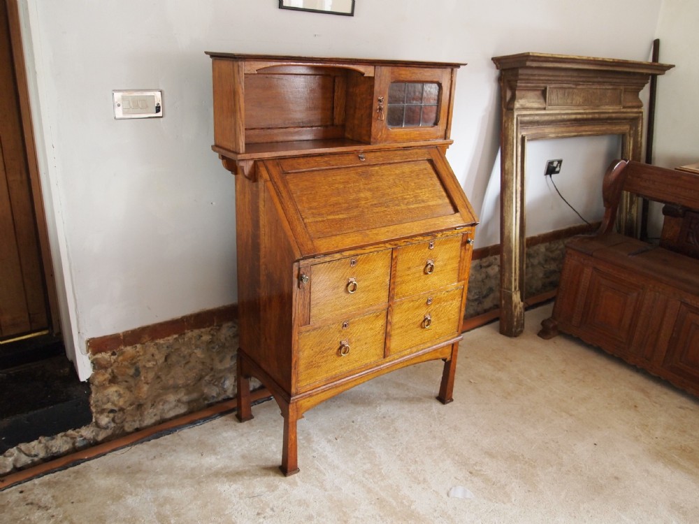 Bureau bookcase fine Arts and Crafts Oak c1900 View X