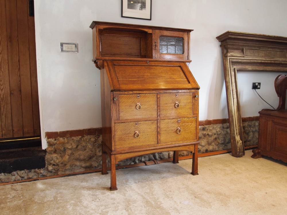Bureau bookcase fine Arts and Crafts Oak c1900 View XIII