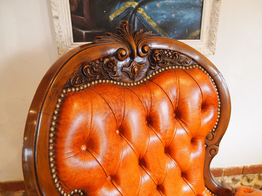 Chair stunning Tan Leather armchair carved Beech c1930 View IV