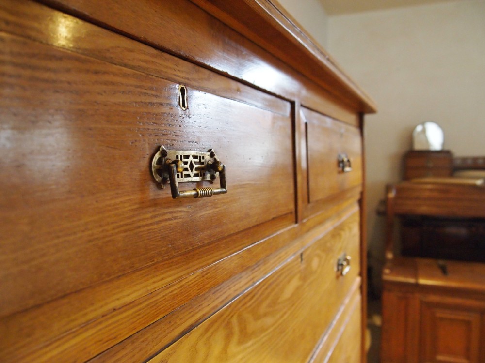 Chest of drawers rare slim Arts and Crafts Ash Victorian c1880 View IV