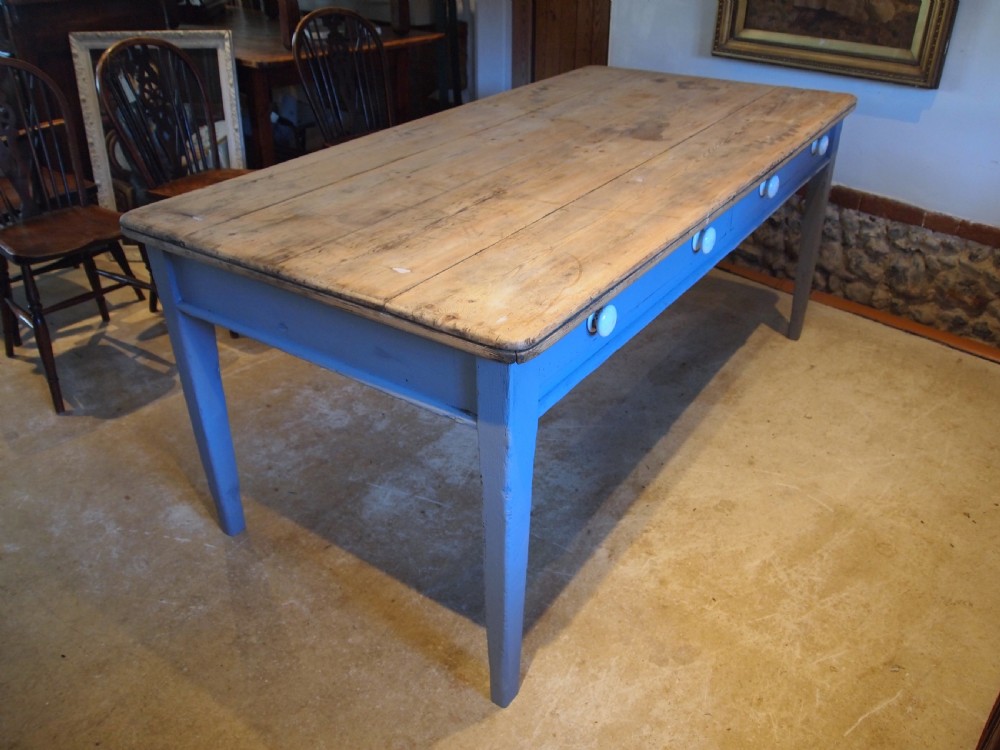 Table early Victorian Pine scrub top refectory dining farmhouse c1840 View X