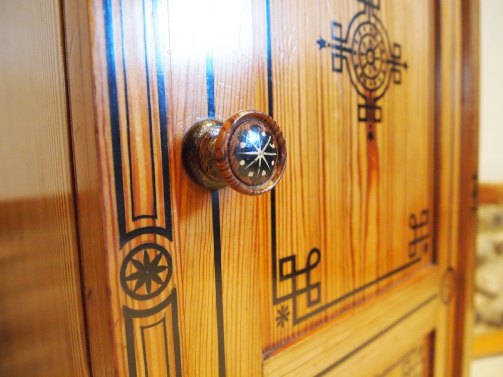 Bedside cabinet rare Arts and Crafts Pitch Pine c1890 View III