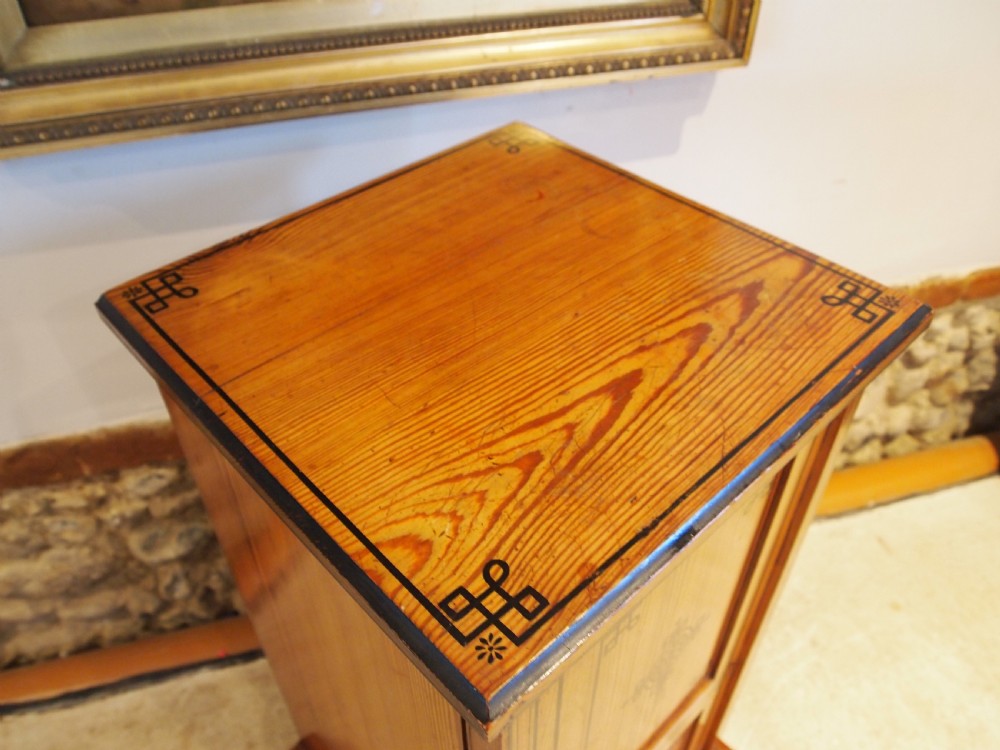 Bedside cabinet rare Arts and Crafts Pitch Pine c1890 View IV