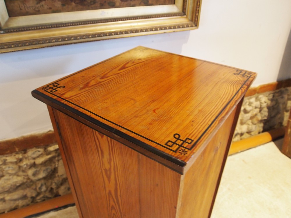 Bedside cabinet rare Arts and Crafts Pitch Pine c1890 View VII