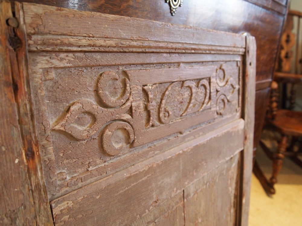 Oak carved dated James I panel Norfolk church 1622 View III