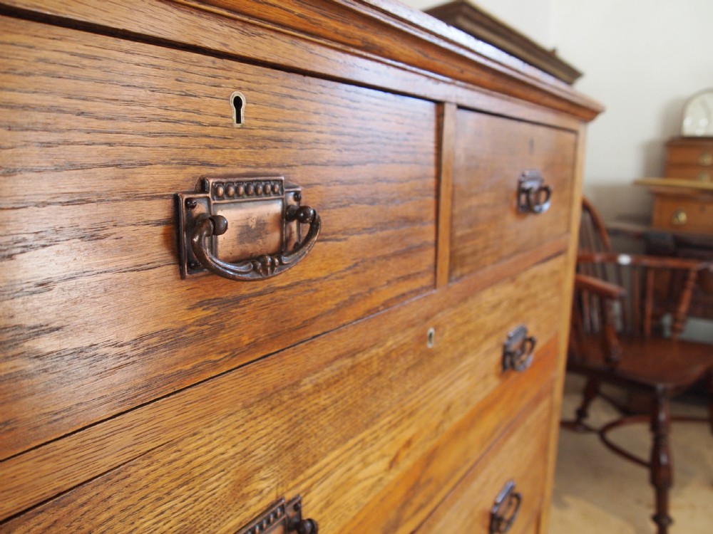 Chest of drawers rare Arts and Crafts Oak Harris Lebus c1900 View X