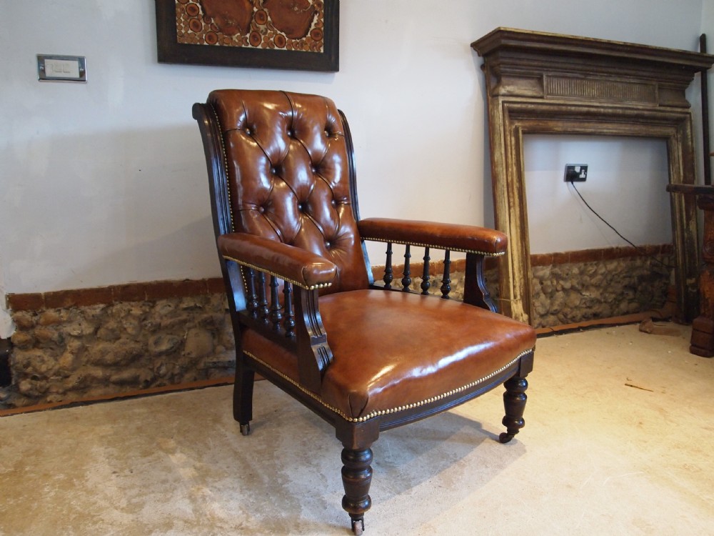 Chair stunning Victorian leather library armchair c1870