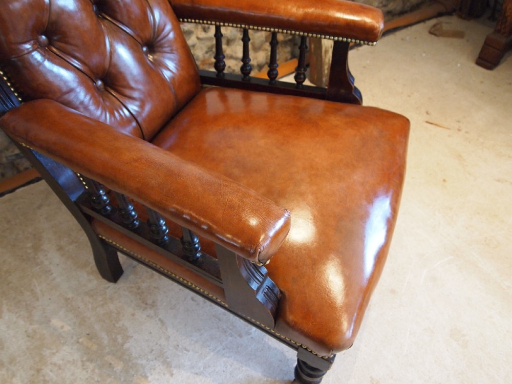 Chair stunning Victorian leather library armchair c1870 View VI