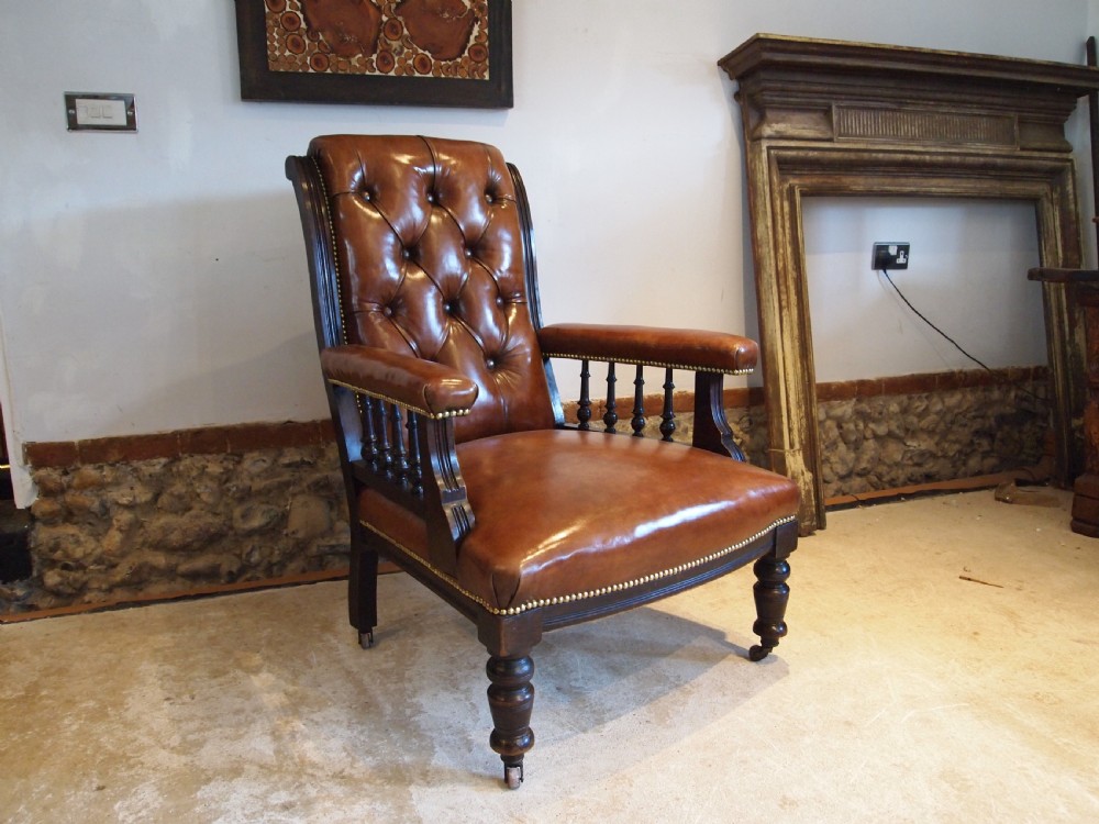 Chair stunning Victorian leather library armchair c1870 View VII
