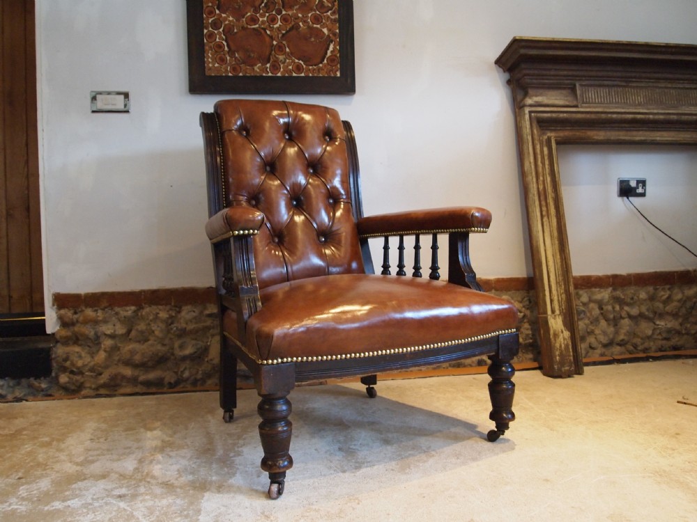 Chair stunning Victorian leather library armchair c1870 View VIII