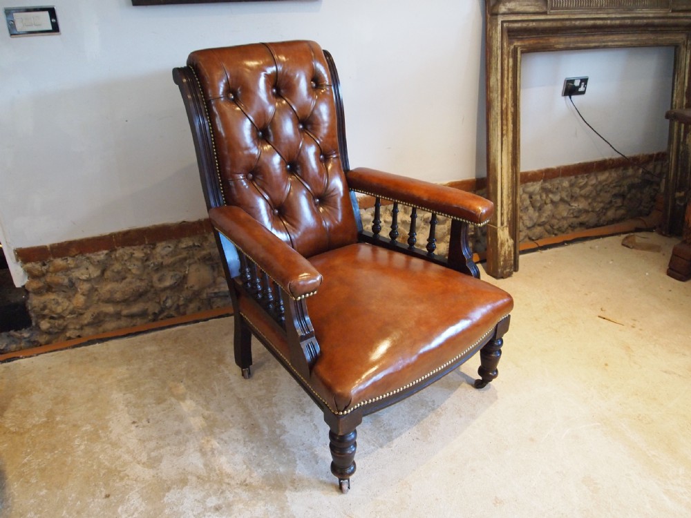 Chair stunning Victorian leather library armchair c1870 View IX