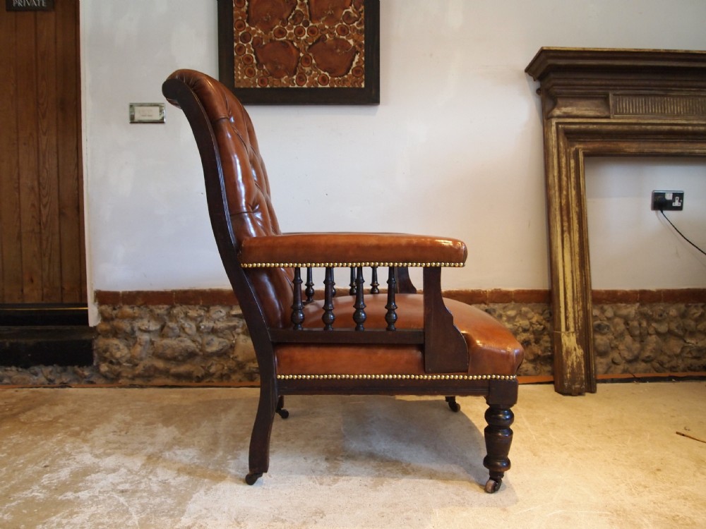 Chair stunning Victorian leather library armchair c1870 View X