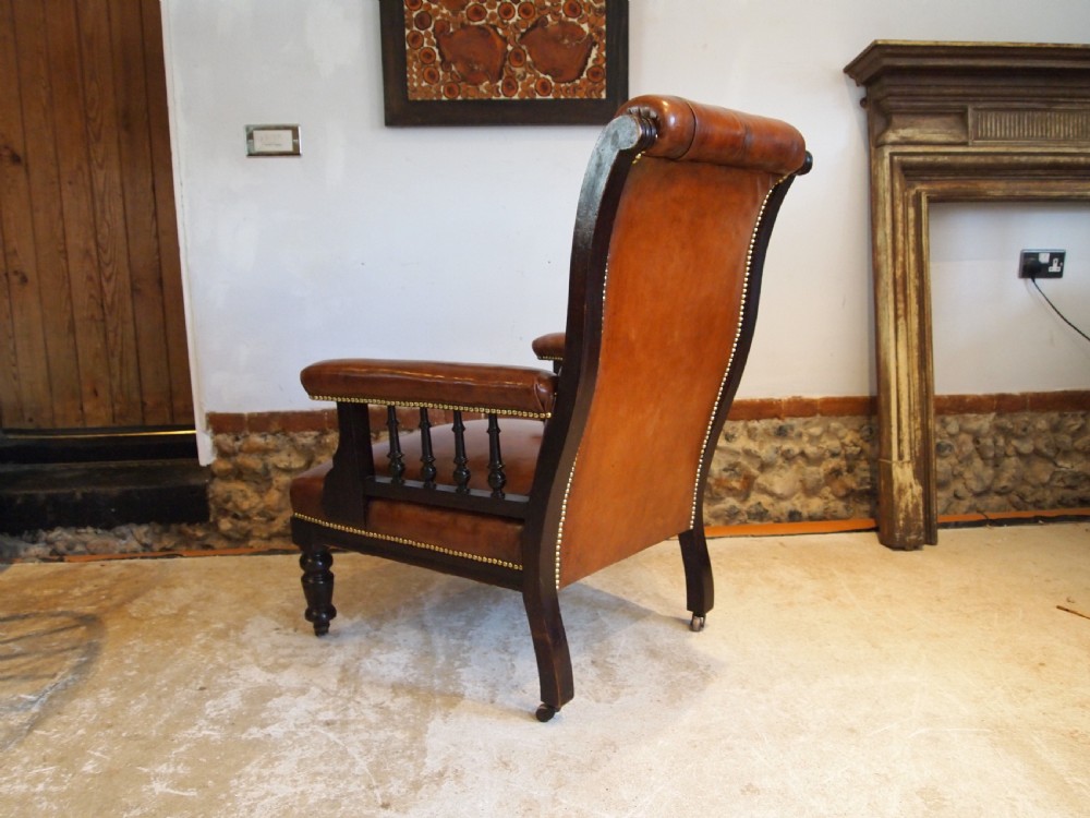 Chair stunning Victorian leather library armchair c1870 View XI