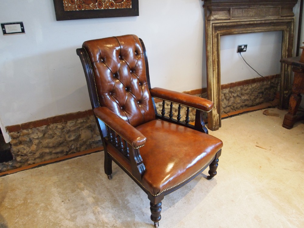 Chair stunning Victorian leather library armchair c1870 View XIII