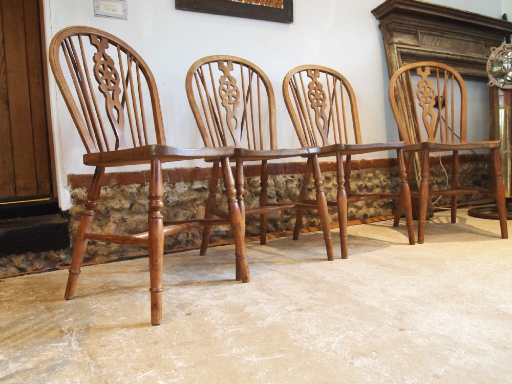 Chairs set of 4 Victorian Windsor Wheel back dining chairs c1890 View V