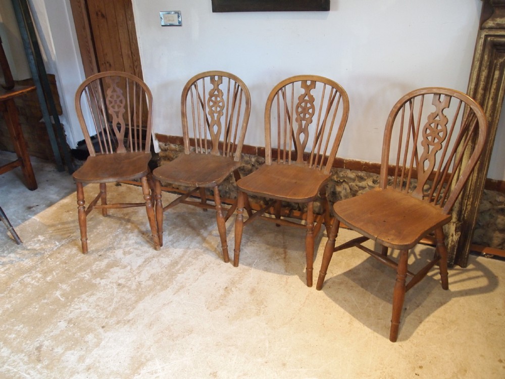 Chairs set of 4 Victorian Windsor Wheel back dining chairs c1890 View VI
