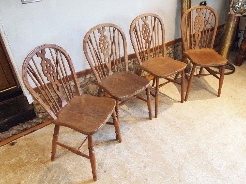 Chairs set of 4 Victorian Windsor Wheel back dining chairs c1890 View VII