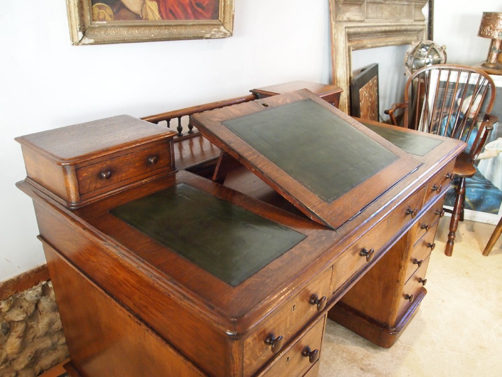 Desk stunning Victorian Oak twin pedestal c1860 View VII