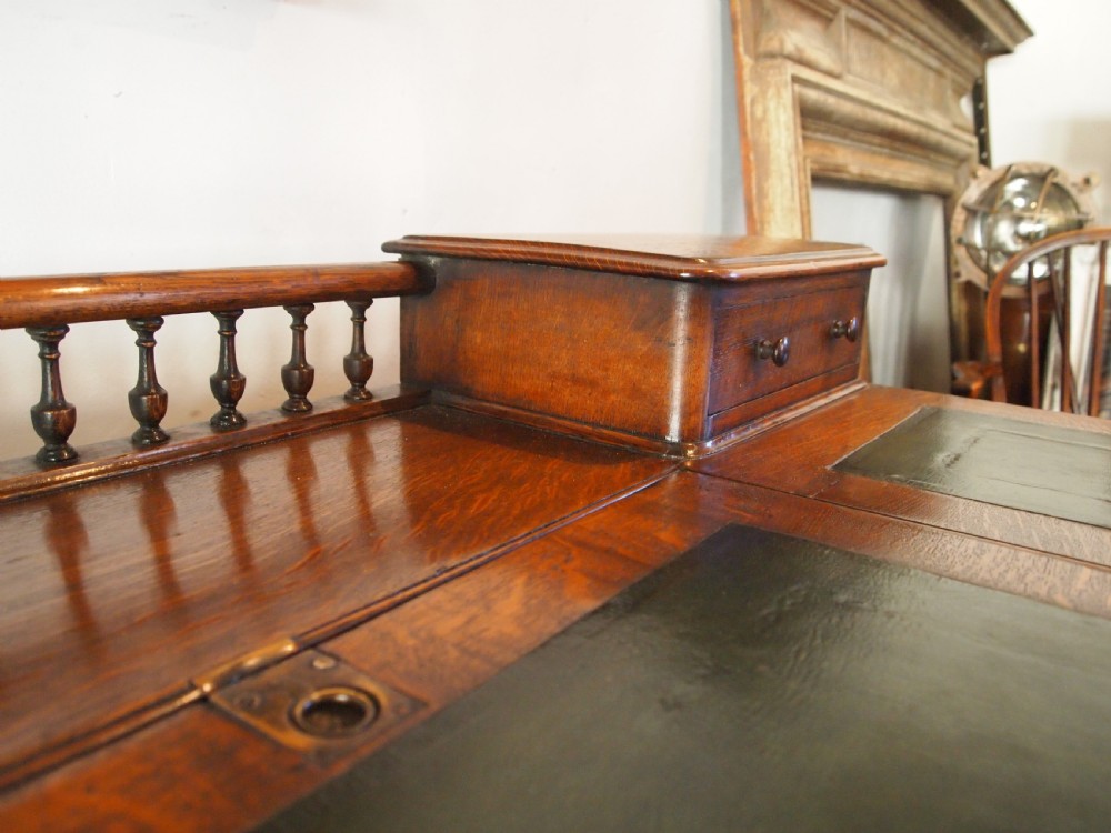 Desk stunning Victorian Oak twin pedestal c1860 View XII
