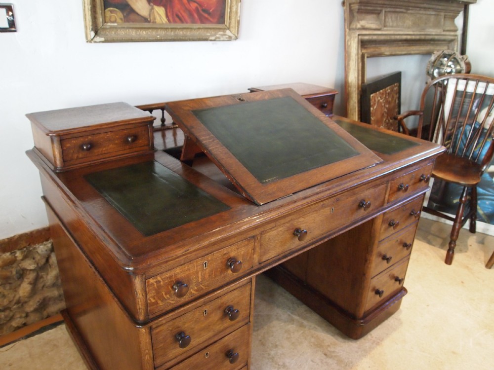 Desk stunning Victorian Oak twin pedestal c1860 View XVI