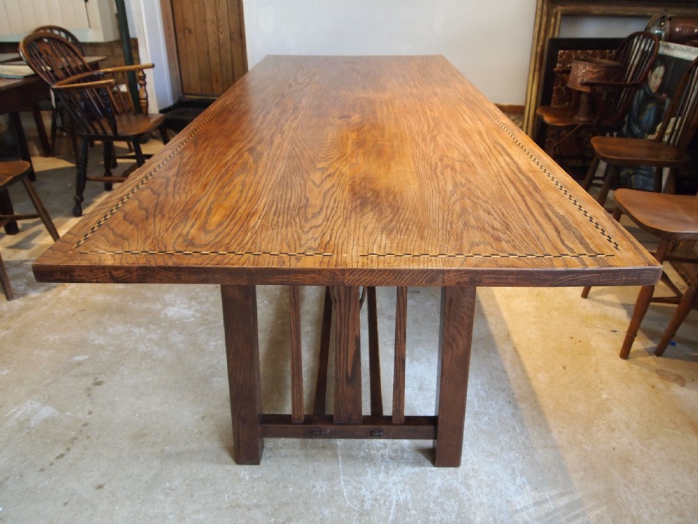 Table very rare stunning Arts and Crafts Oak dining refectory c1900 View IV