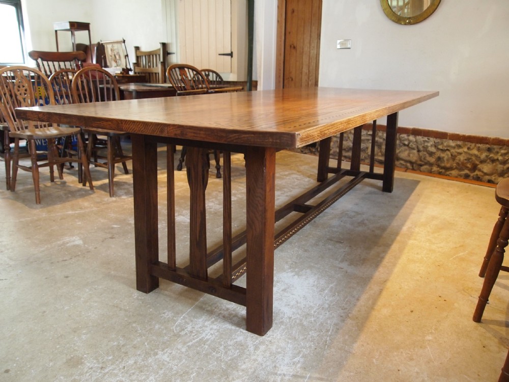 Table very rare stunning Arts and Crafts Oak dining refectory c1900 View VIII