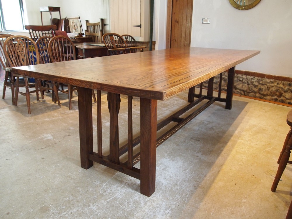 Table very rare stunning Arts and Crafts Oak dining refectory c1900 View X
