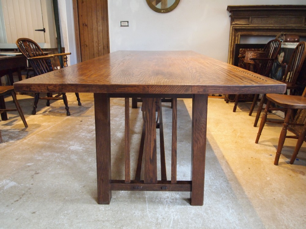 Table very rare stunning Arts and Crafts Oak dining refectory c1900 View XI