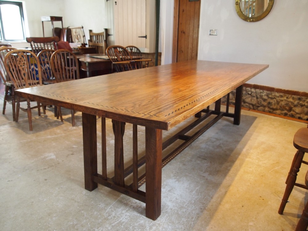 Table very rare stunning Arts and Crafts Oak dining refectory c1900 View XIII