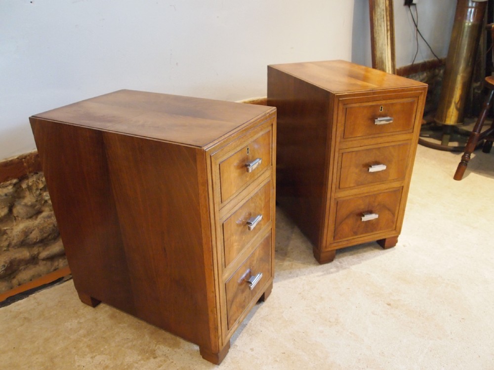 Bedside chests cabinets Heals of London Walnut Art deco c1930 View IV