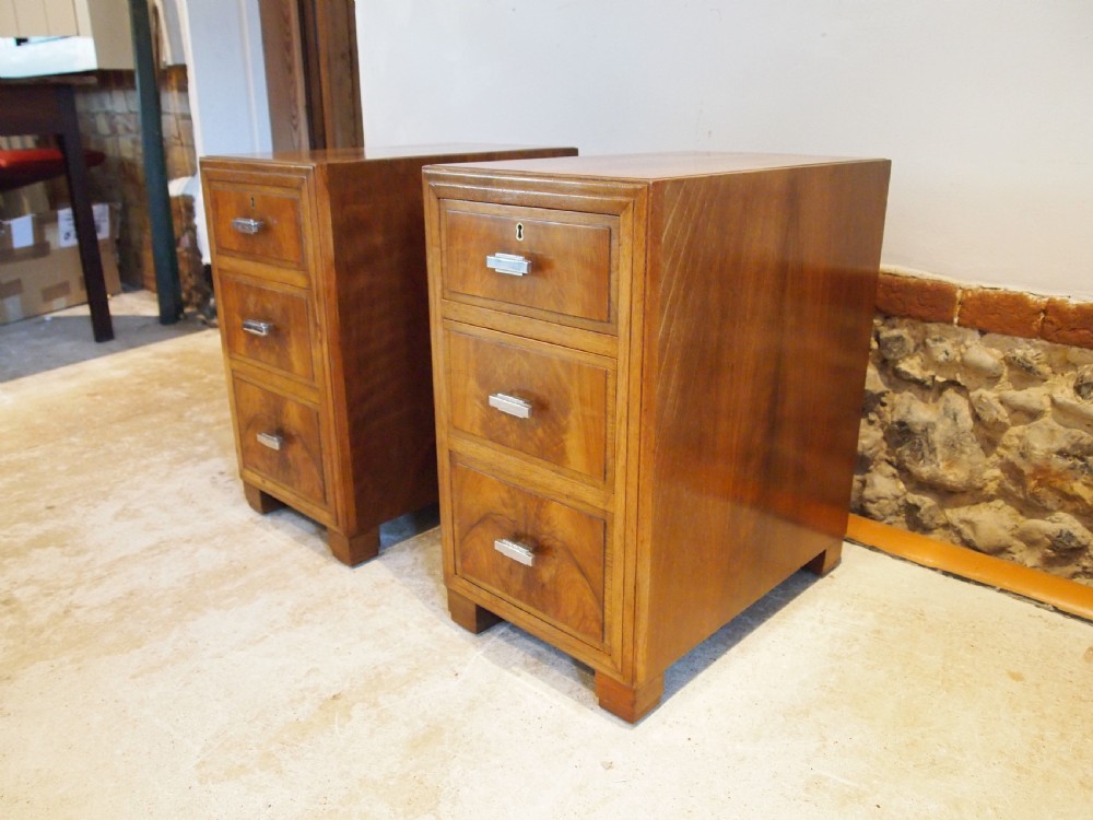Bedside chests cabinets Heals of London Walnut Art deco c1930 View VIII