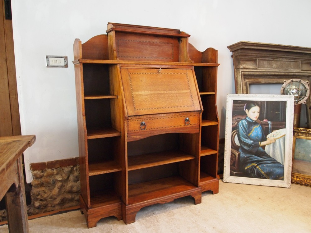Bureau bookcase fine Arts and Crafts Oak c1900