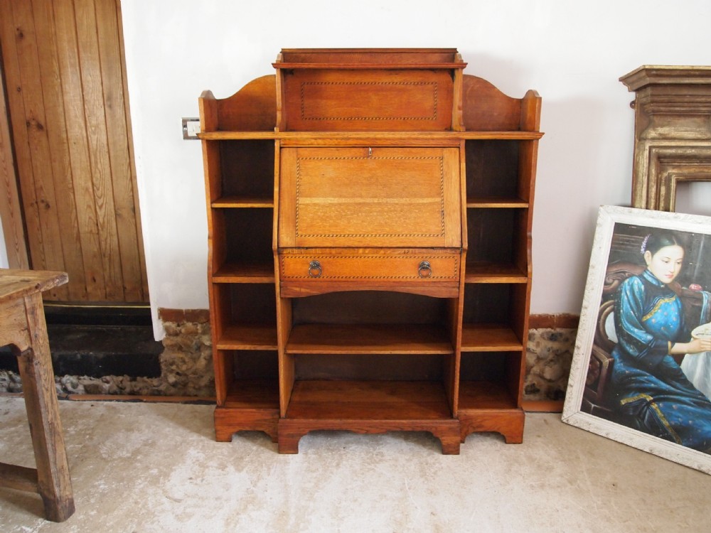 Bureau bookcase fine Arts and Crafts Oak c1900 View X