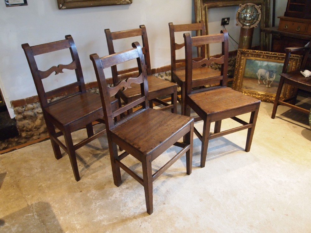 Chairs superb set of 5 George IV Oak kitchen dining c1820