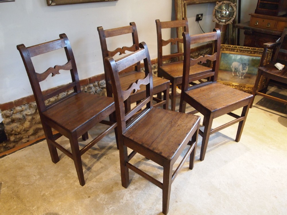 Chairs superb set of 5 George IV Oak kitchen dining c1820 View II