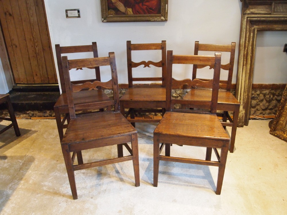 Chairs superb set of 5 George IV Oak kitchen dining c1820 View X