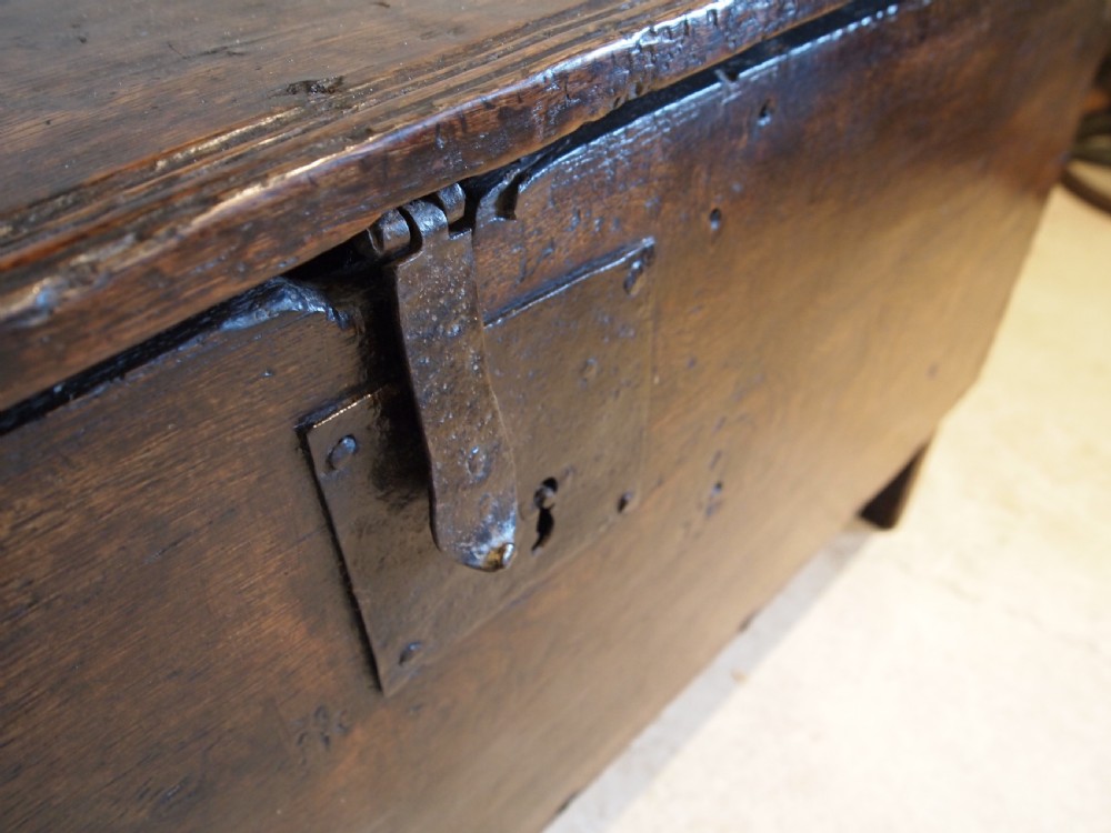 Coffer superb chest trunk Oak six plank William and Mary c1690 View V