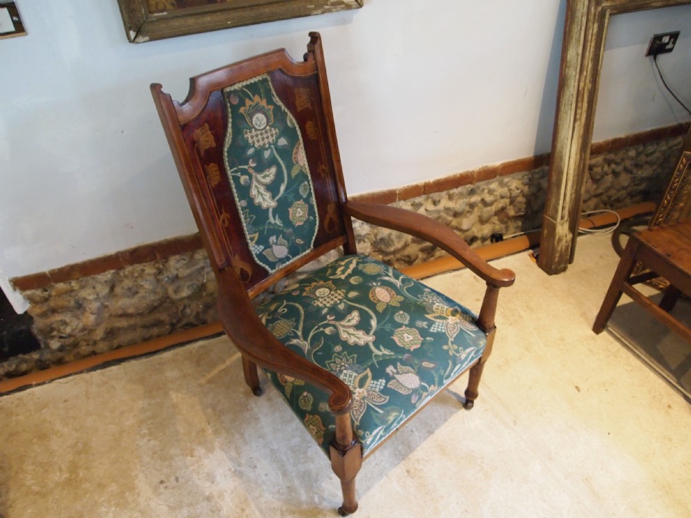 Chair rare Arts and Crafts inlaid armchair c1880 View VI