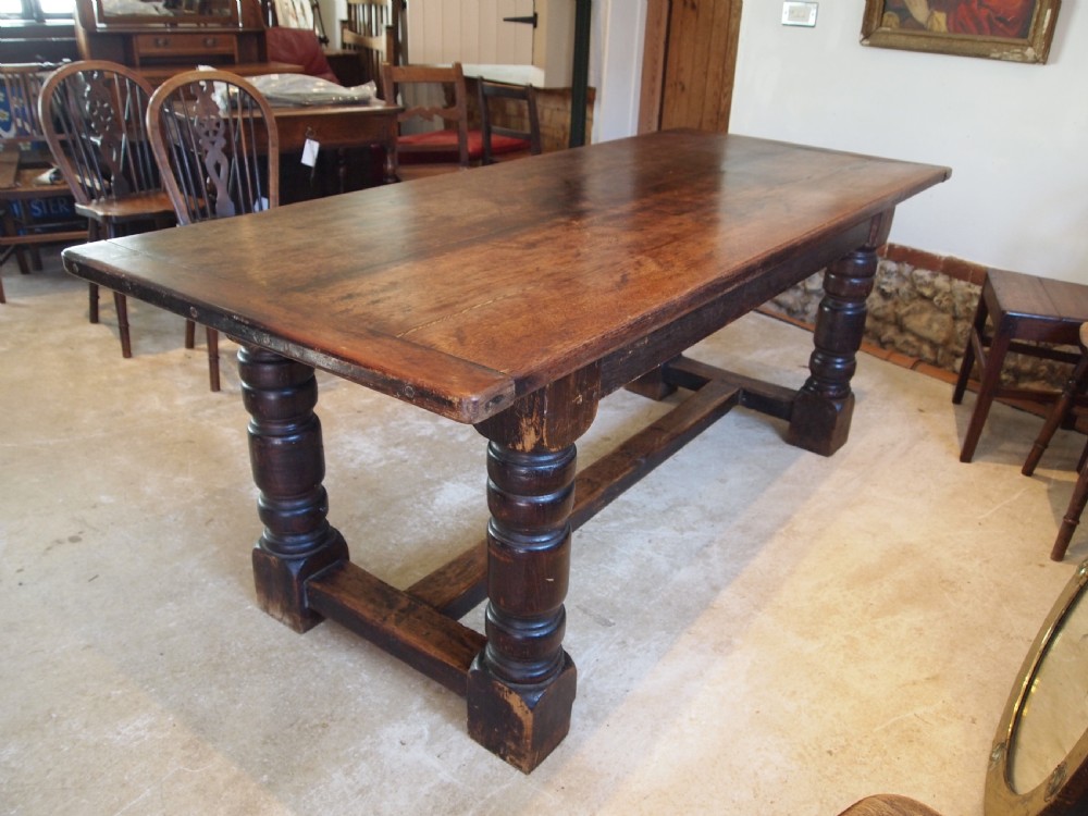 Table refectory dining 17th Century style Oak and Walnut c1900 View V