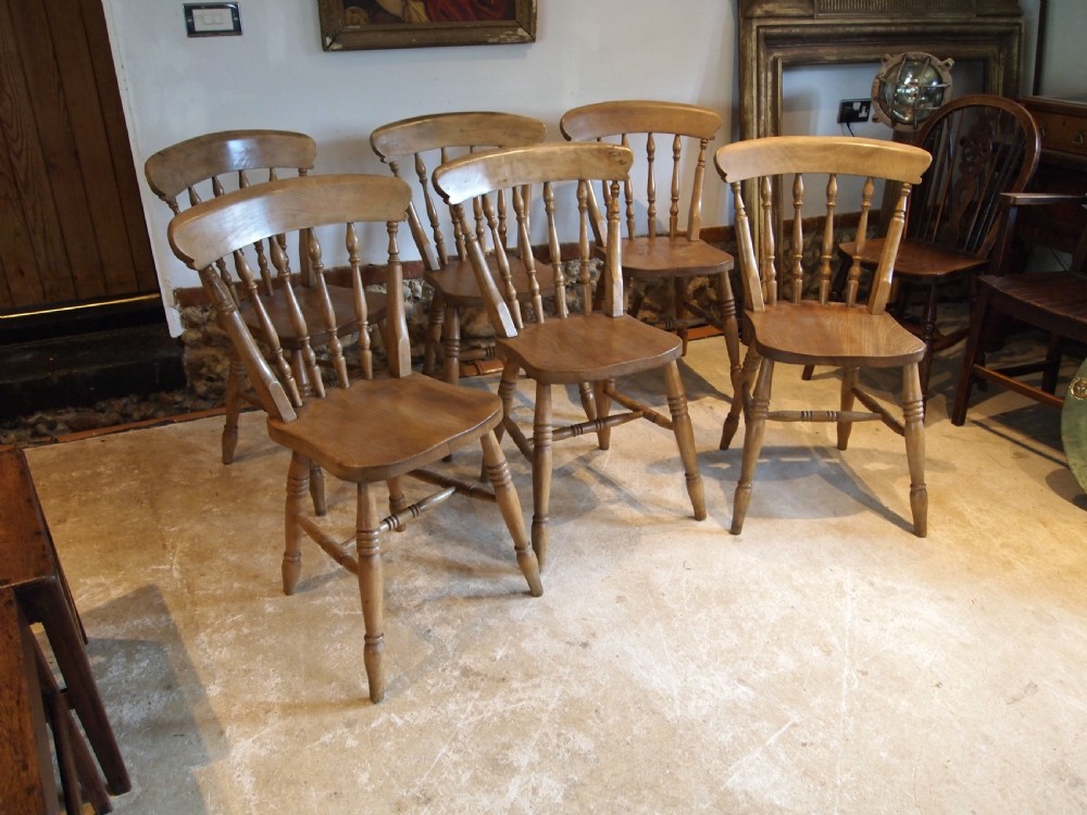 Chairs set of 6 Edwardian Beeck & Elm Windsor kitchen dining c1900