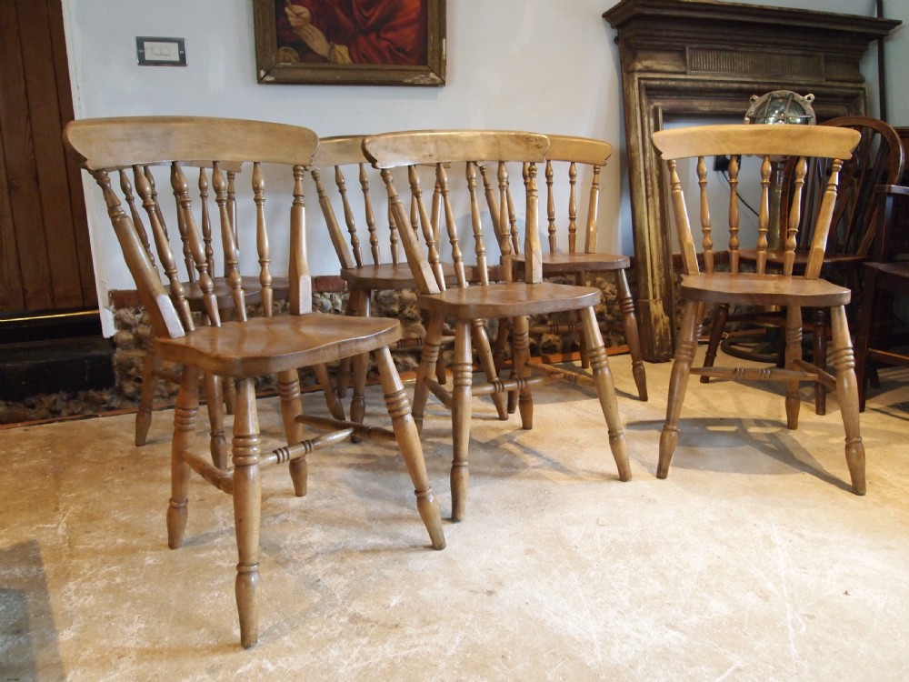Chairs set of 6 Edwardian Beeck & Elm Windsor kitchen dining c1900 View V