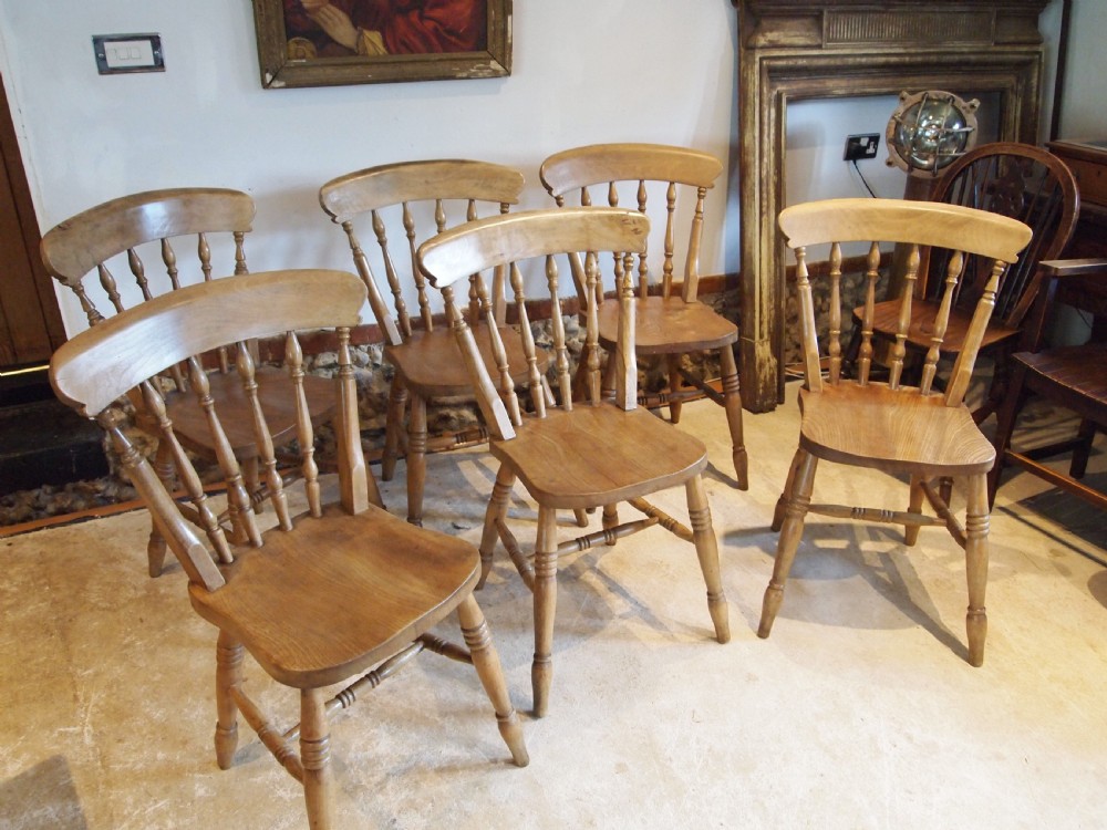 Chairs set of 6 Edwardian Beeck & Elm Windsor kitchen dining c1900 View IX