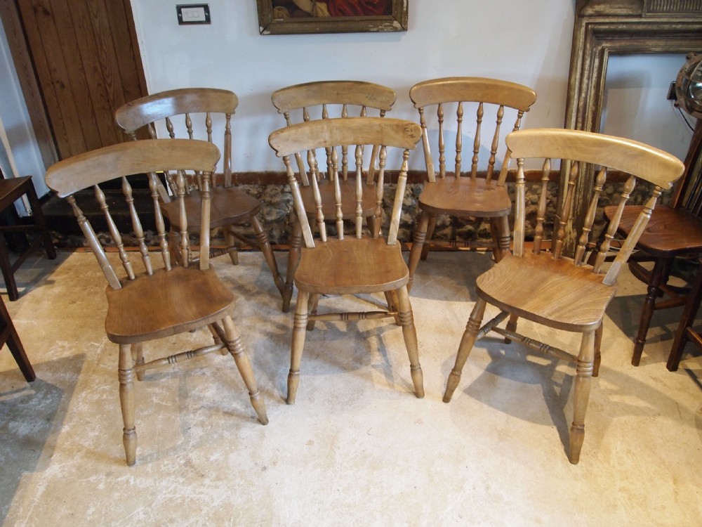 Chairs set of 6 Edwardian Beeck & Elm Windsor kitchen dining c1900 View X