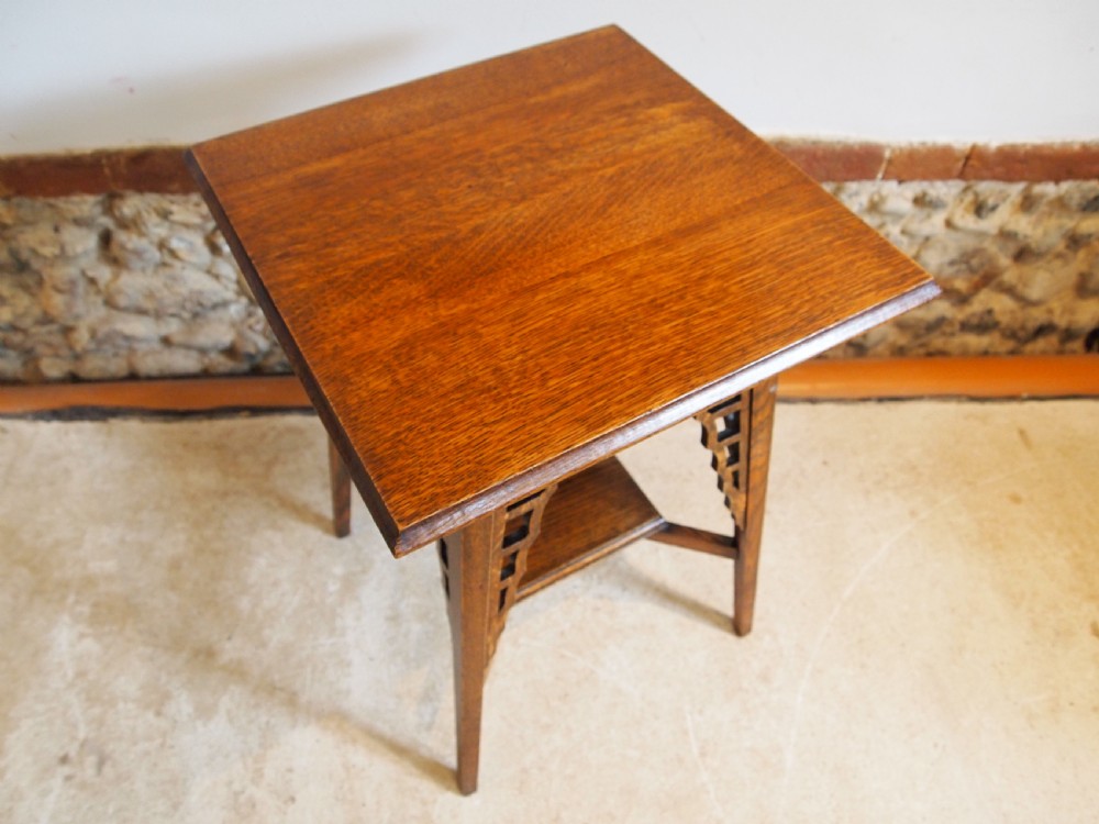 Table superb Arts and Crafts Oak hall lamp side c1900 View II