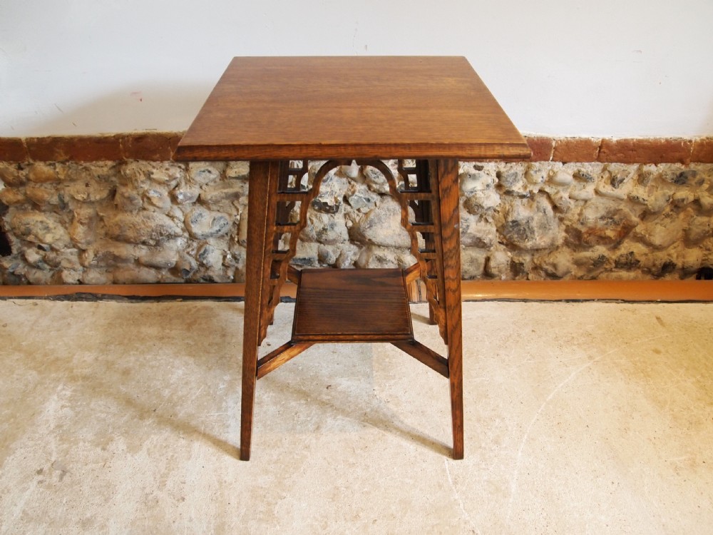 Table superb Arts and Crafts Oak hall lamp side c1900 View IV