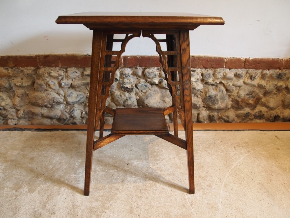 Table superb Arts and Crafts Oak hall lamp side c1900 View VI