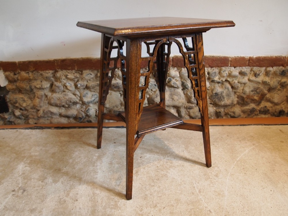 Table superb Arts and Crafts Oak hall lamp side c1900 View VIII